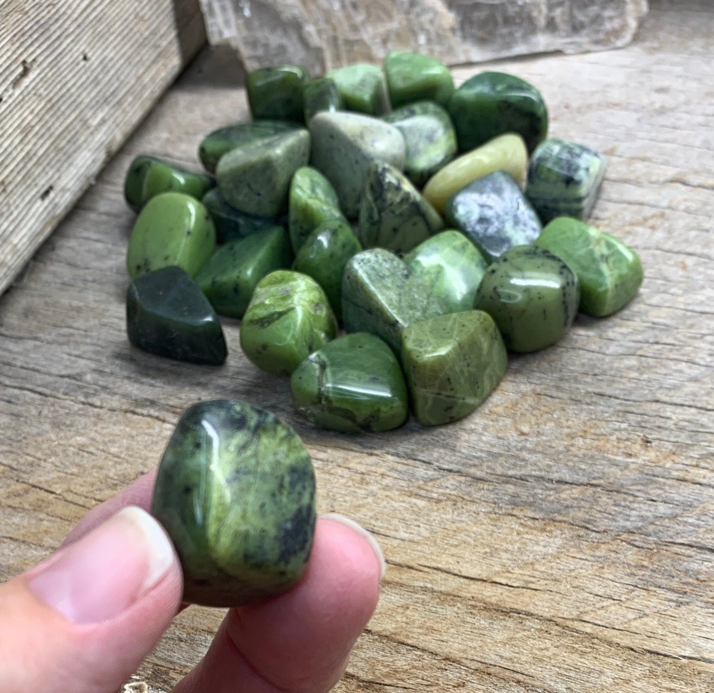 Canadian Jade Tumbled Stone 1529 (Approx. 3/4”- 1 1/4”)