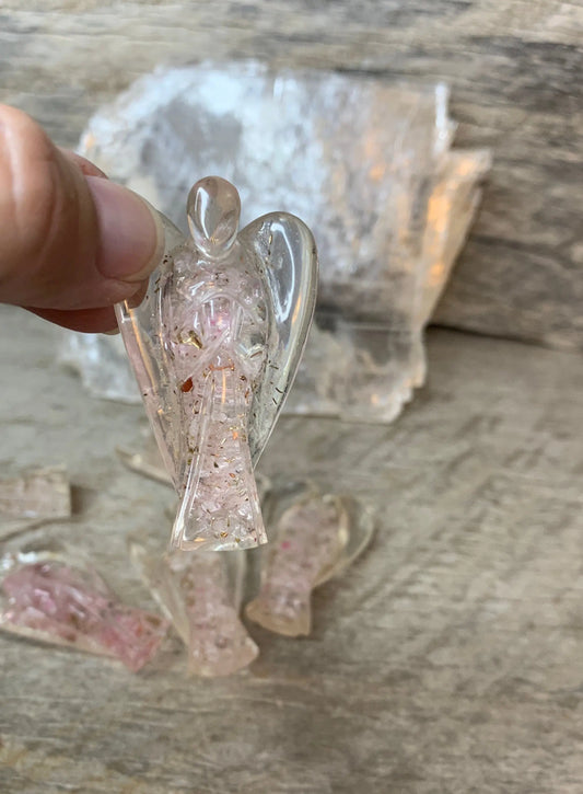 Rose Quartz Organite Angel Figurine 0186 Approx. 2” (Crystals Imbedded in Resin) Shop Wholesale Crystals