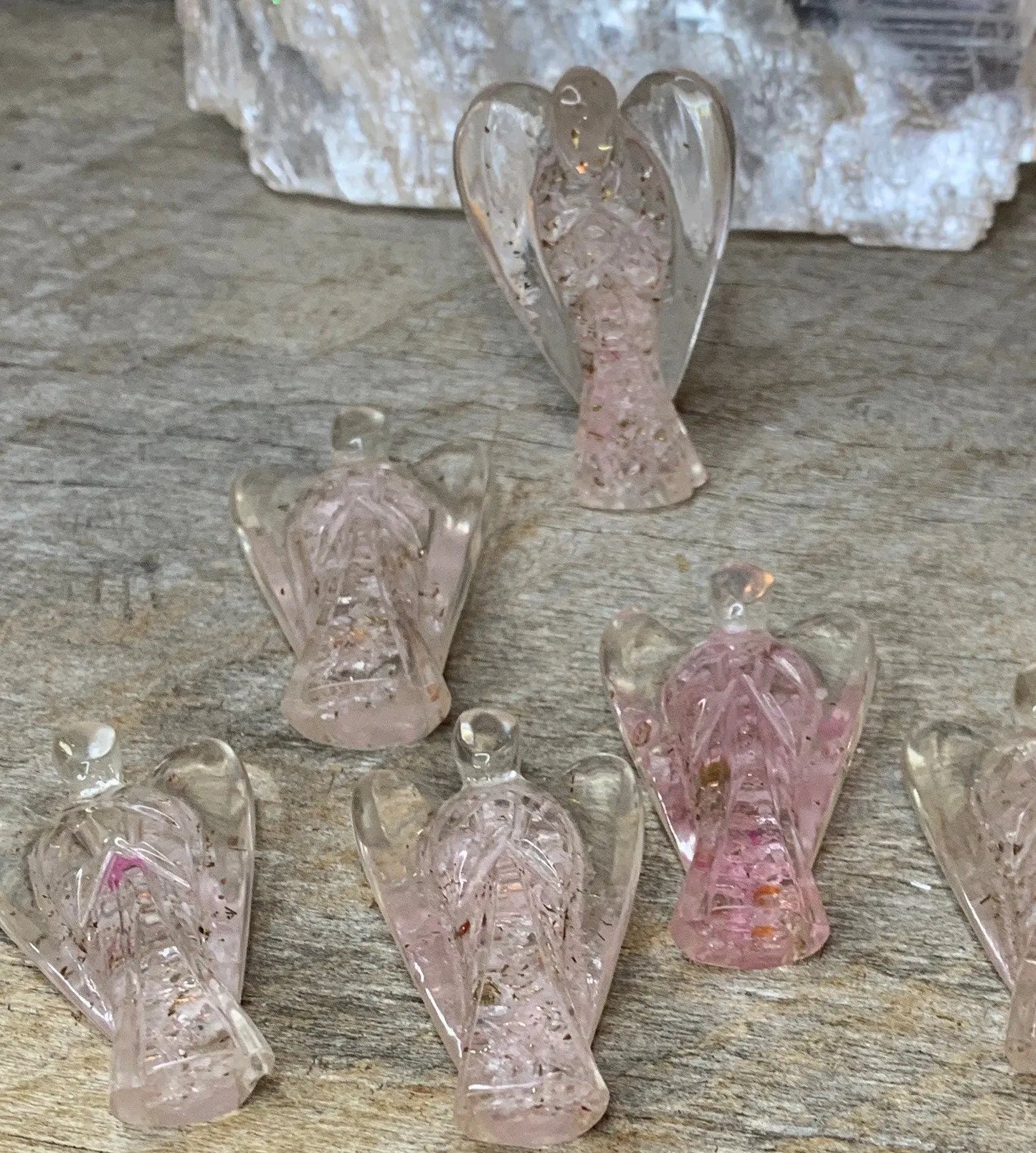 Rose Quartz Organite Angel Figurine 0186 Approx. 2” (Crystals Imbedded in Resin) Shop Wholesale Crystals