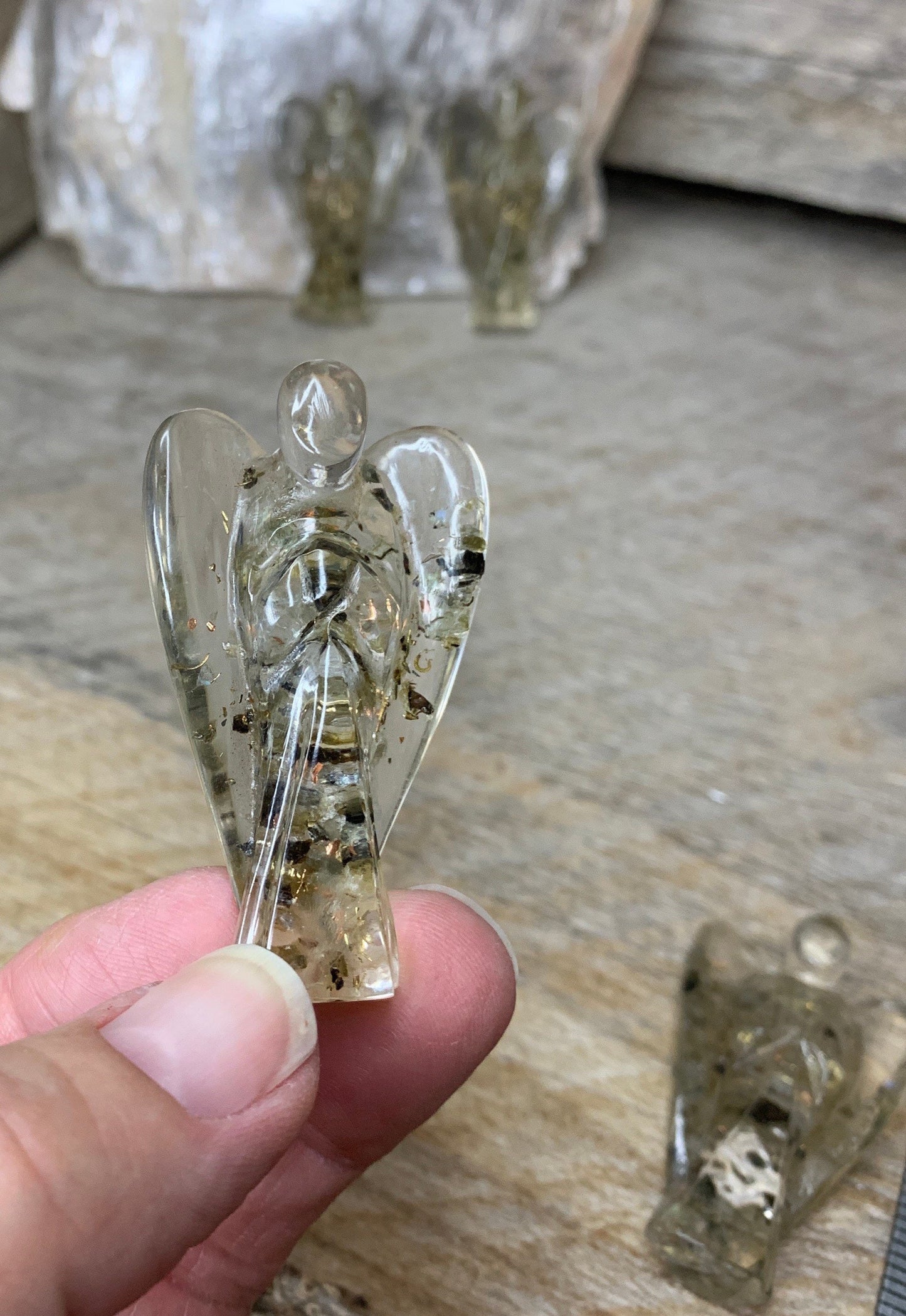 Labradorite Organite Angel Figurine 0078 (Crystals Imbedded in Resin)