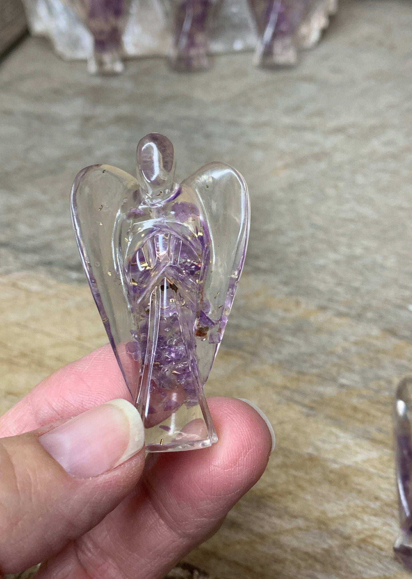 Amethyst Organite Angel Figurine 0214 (Crystals Imbedded in Resin)