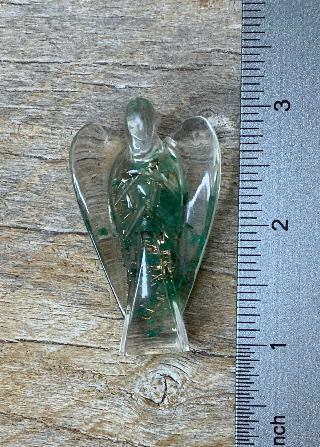 Green Aventurine Organite Angel Figurine 0082 (Crystals Imbedded in Resin)