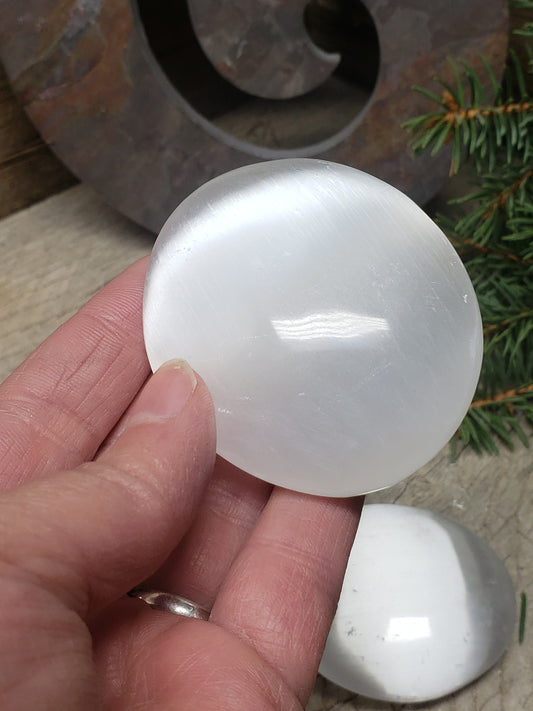 Selenite Palm Stone (Approx. 2 1/2" x 2 3/4") G-0014