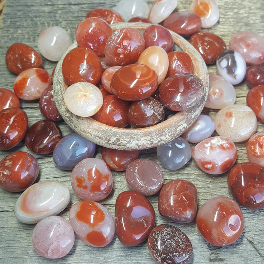 Red Agate, Carnelian Approx. 3/4" - 1 1/3")  Polished Stone of Transition, for Wire Wrapping or Crystal Grid Supply BIN-1455 Shop Wholesale Crystals