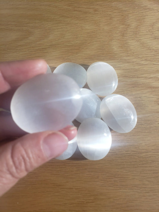 Selenite Palm Stone (Approx. 1 3/4" x 1 1/2"each) G-0019 - Shop Wholesale Crystals