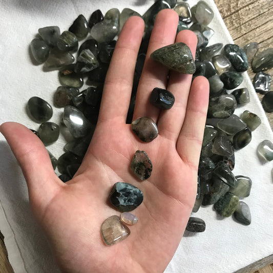 Green Rutile Quartz, Polished Tumbled Stone (Approx 1/2" -3/4" long) for Wire Wrapping or Crystal Grid Supply BIN-1415