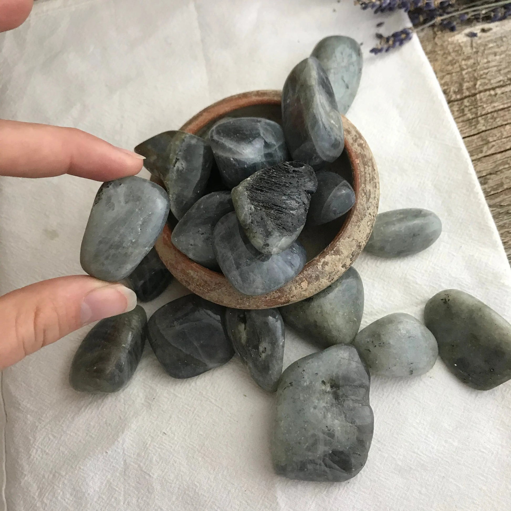 Purple Yellow Labradorite, Polished Tumbled Stone (Approx 1 1/3" long) for Wire Wrapping or Crystal Grid Supply 0702 Shop Wholesale Crystals