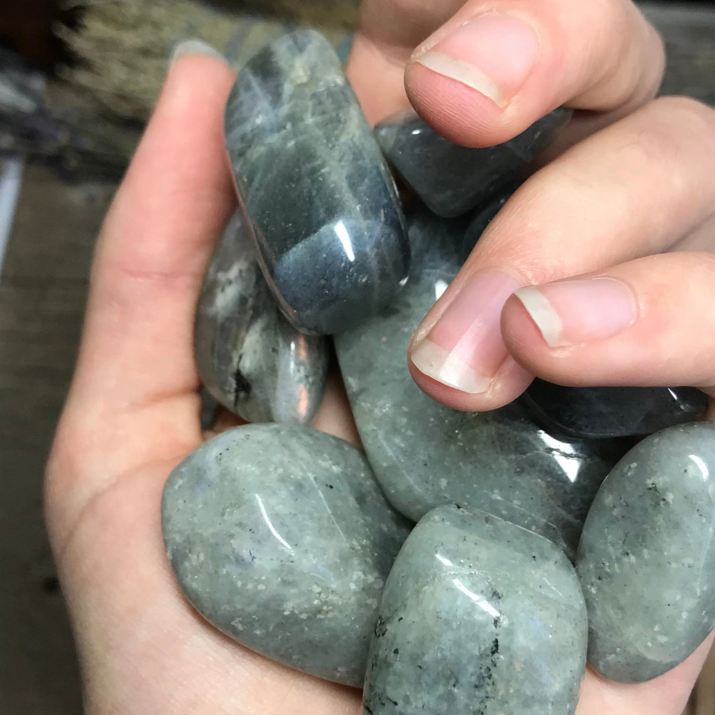 Purple Yellow Labradorite, Polished Tumbled Stone (Approx 1 1/3" long) for Wire Wrapping or Crystal Grid Supply 0702 Shop Wholesale Crystals