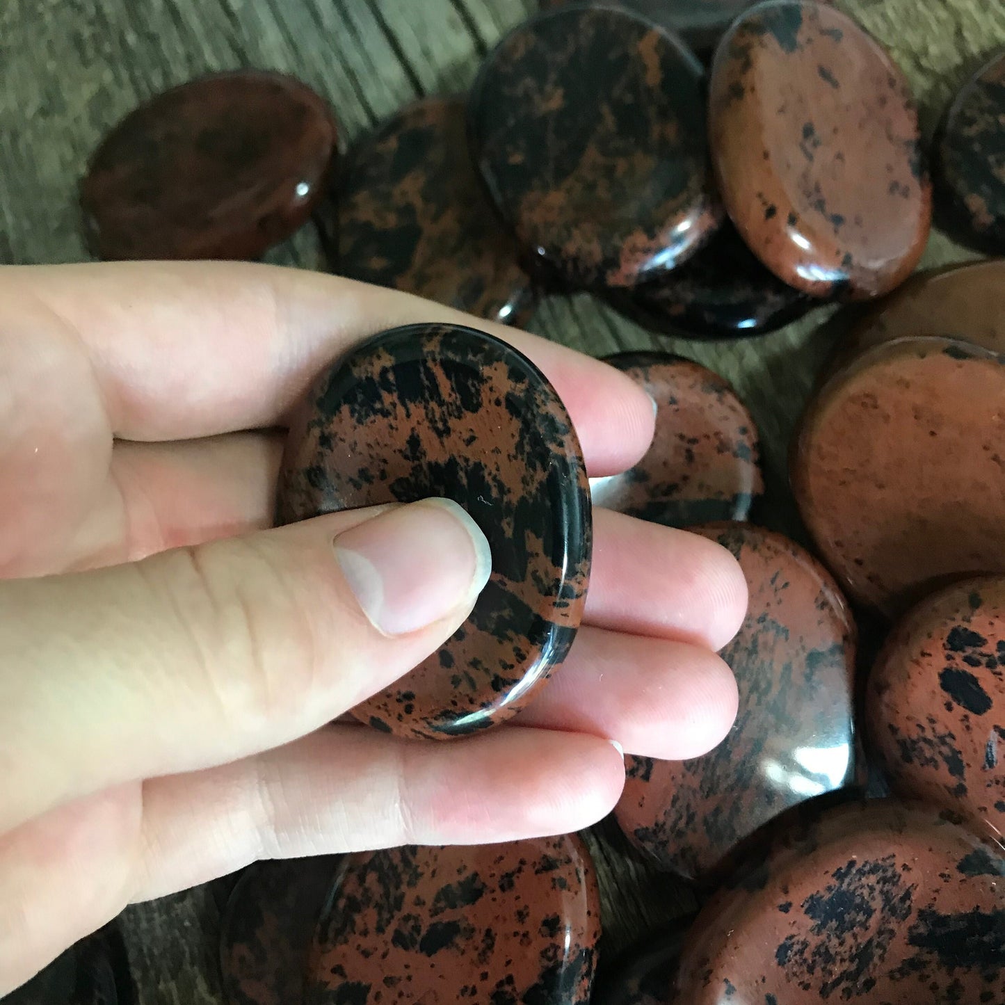 Mahogany Obsidian Worry Stone (Approx 1/3/4" x 1 1/3")  Polished Stone for Wire Wrapping or Crystal Grid Supply 1392