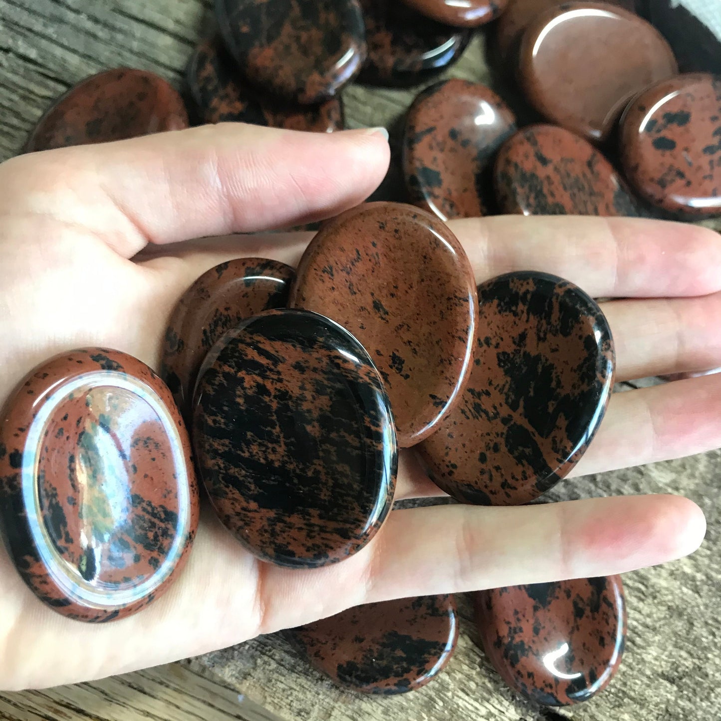 Mahogany Obsidian Worry Stone (Approx 1/3/4" x 1 1/3")  Polished Stone for Wire Wrapping or Crystal Grid Supply 1392