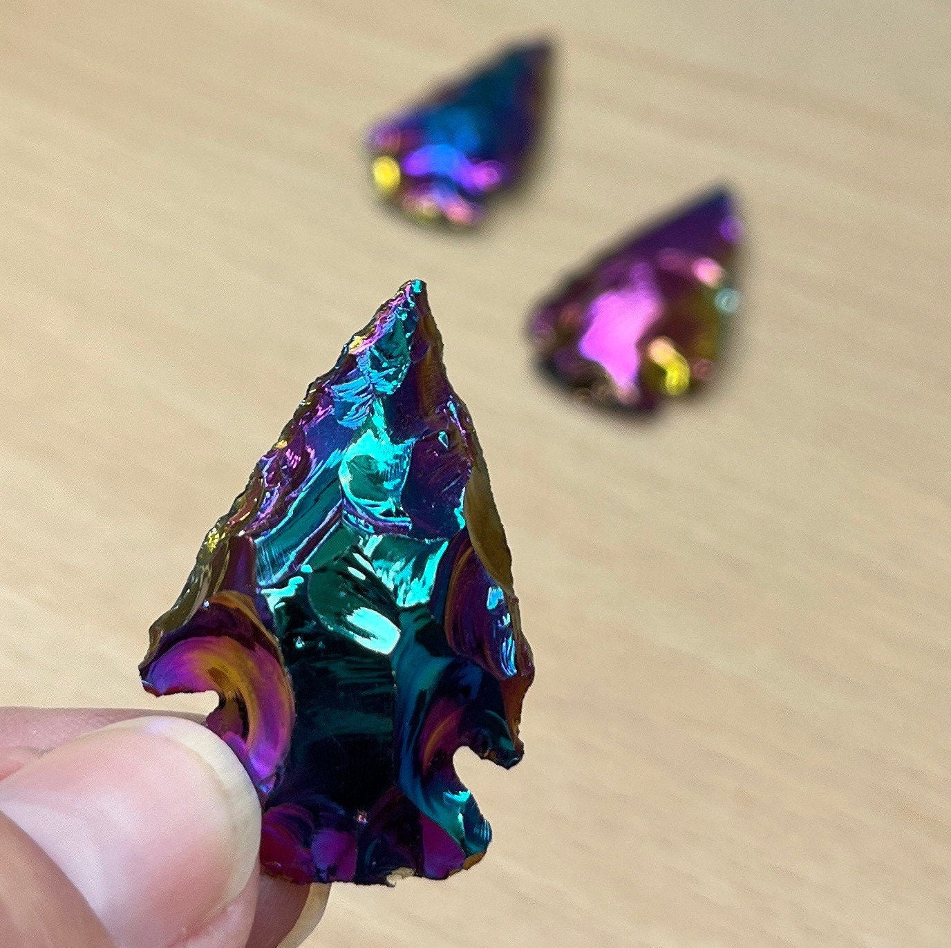 Rainbow Aura Knapped Arrowhead 1347