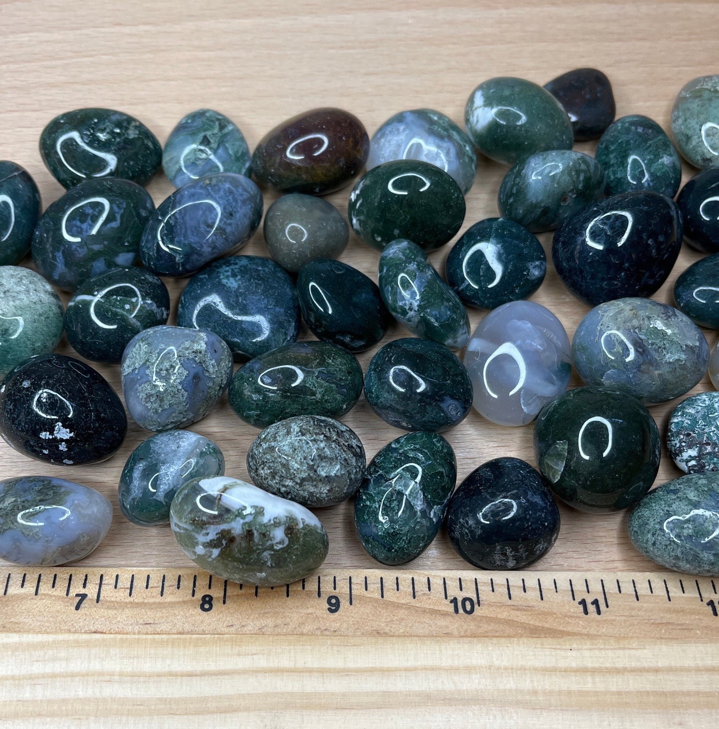 Moss Agate Tumbled Stone BIN-1259 Approx. 3/4”- 1 1/4”