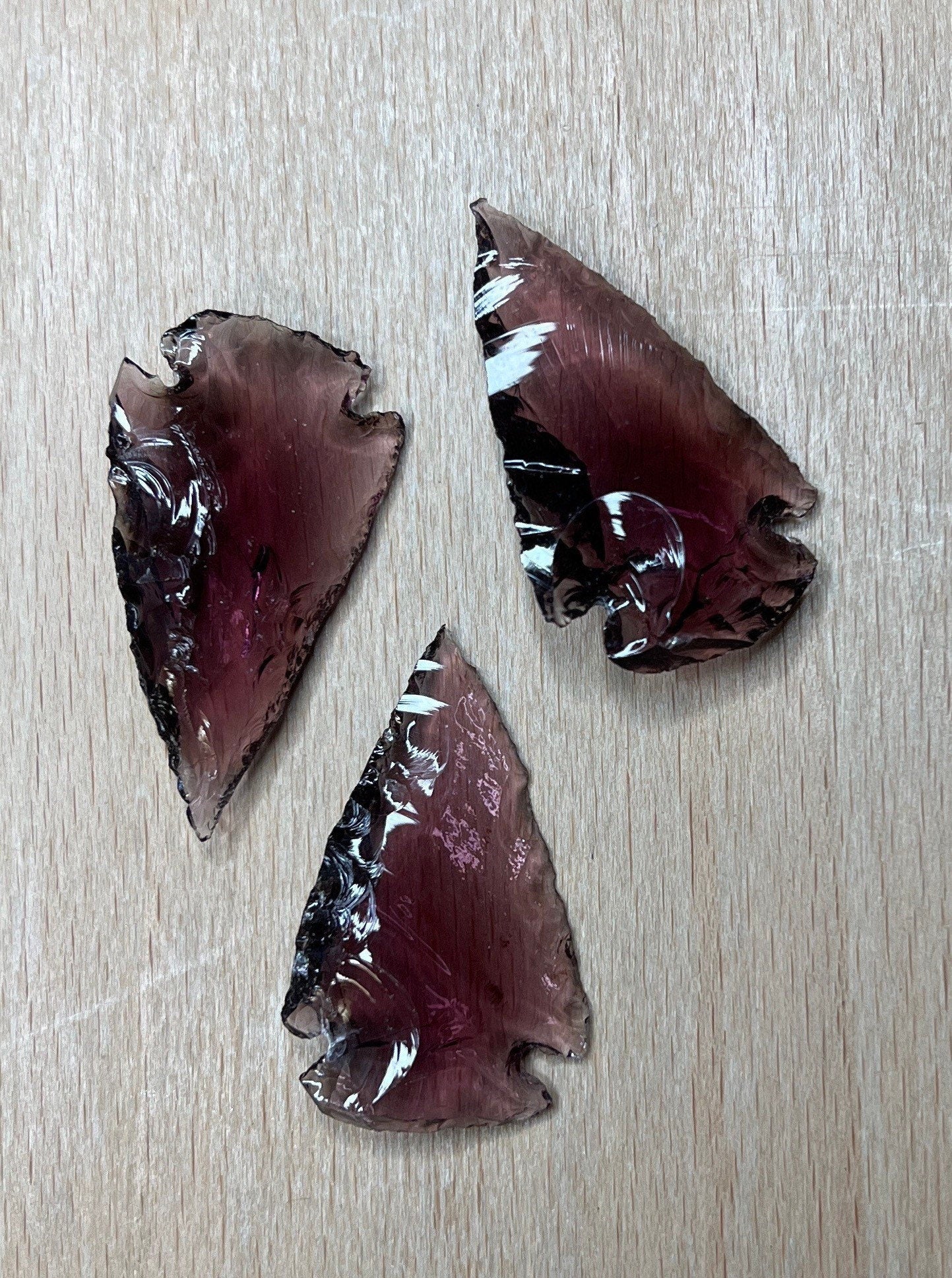 Purple Knapped Obsidian Arrowhead (Synthetic) 1340 (Approx. 1”- 1 5/8”)