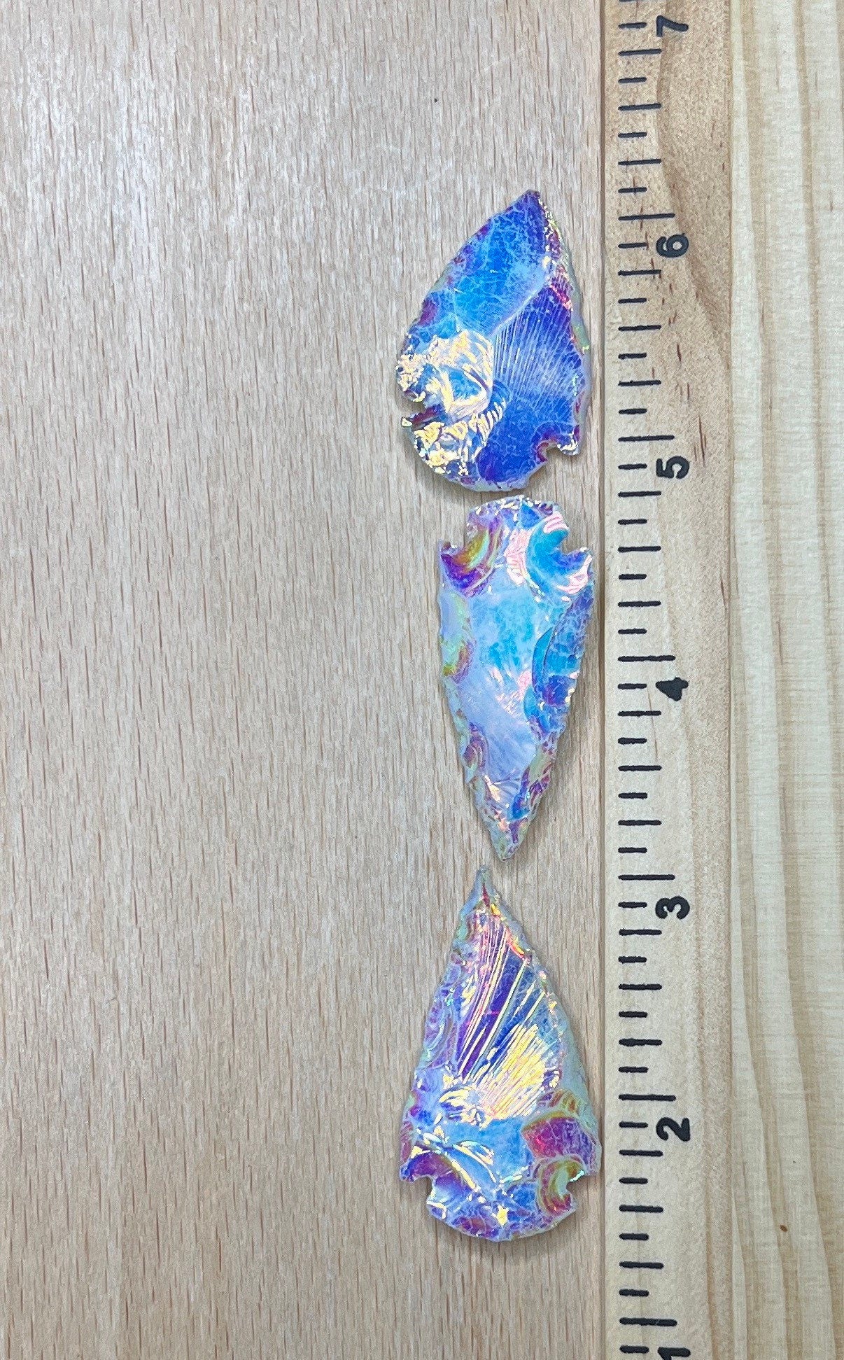 Rainbow Aura Opalite Knapped Arrowhead 1373 (Synthetic) Approx. 1 1/4”- 1 5/8”