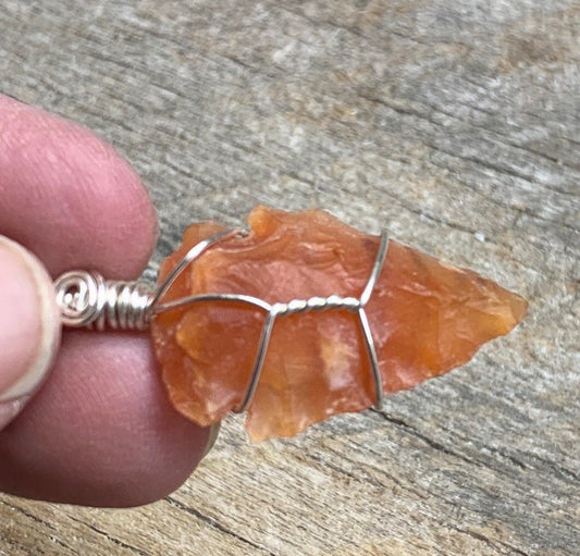 Carnelian Wire Wrapped Arrowhead Necklace 1109