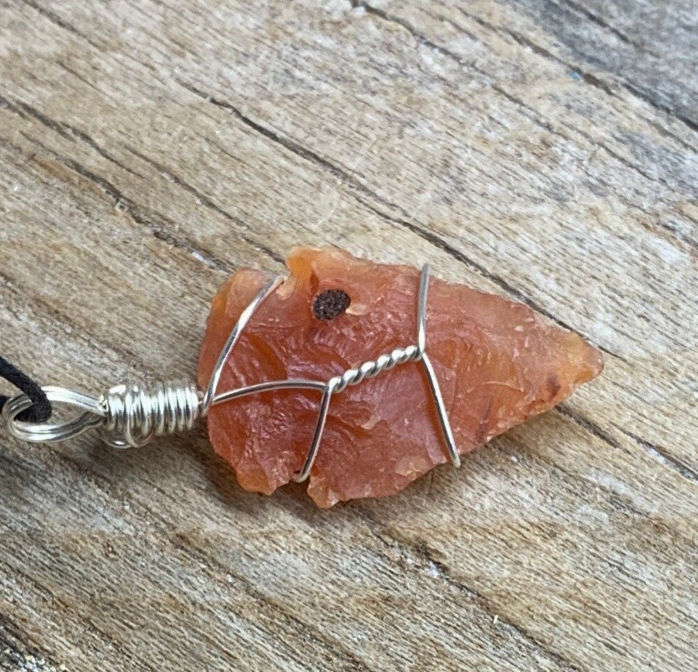 Carnelian Wire Wrapped Arrowhead Necklace 1109
