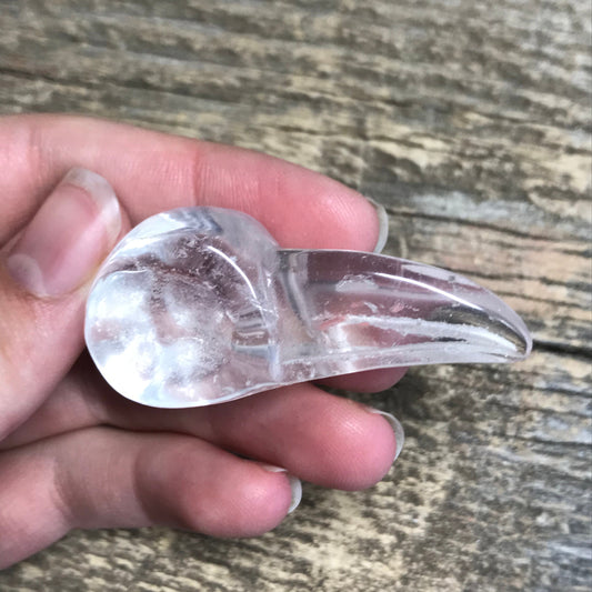 Carved Quartz Raven Skull (Approx. 1 3/4" - 2"), Supply for Crystal Grid, Home Decor or Halloween Crafts 0061