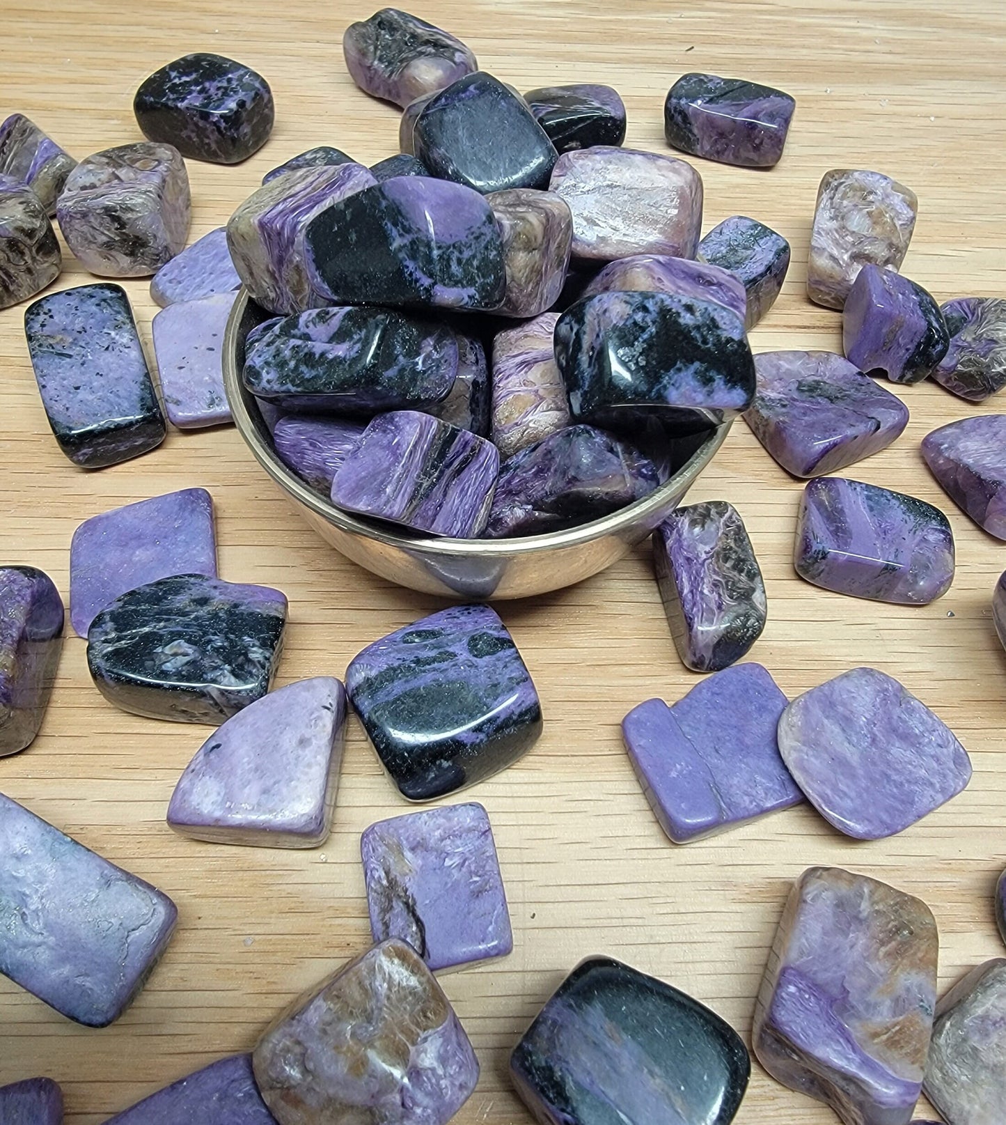 Charoite Tumbled Stone BIN-1342 (Approx. 3/4" - 1 1/4") Purple Polished Stone for Crystal Grid, Wire Wrapping or Craft Supply