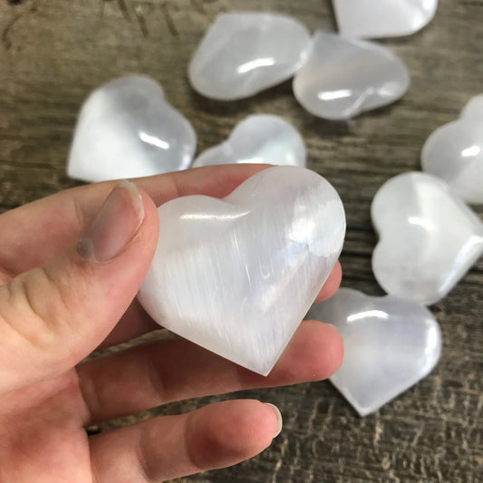 Selenite Heart,  (Approx. 1 1/2" - 1 3/4") for Crown Chakra, Crystal Heart, Supply for Crystal Grid, for Cleansing G-0020 - Shop Wholesale Crystals