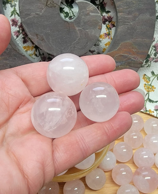 Rose Quartz, Polished Crystal Spheres (Approx. 3/4" - 1 1/8") 1456 Polished Sphere, Heart Chakra, Wire Wrapping or Crystal Grid Supply