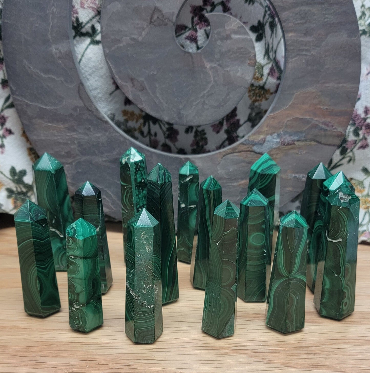 Malachite Obelisk 0405 Natural. Authentic. (Approx. 2 3/4”- 3 1/4”)