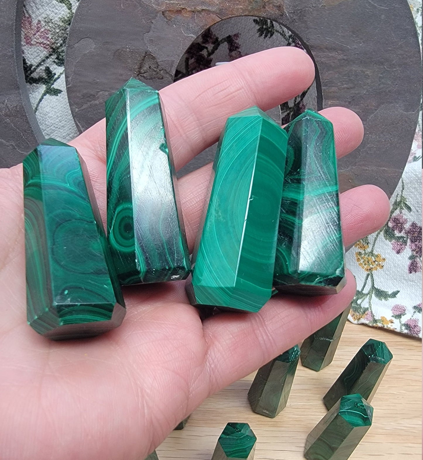 Malachite Obelisk 0335 Natural. Authentic. (Approx. 2”- 2 5/8”)