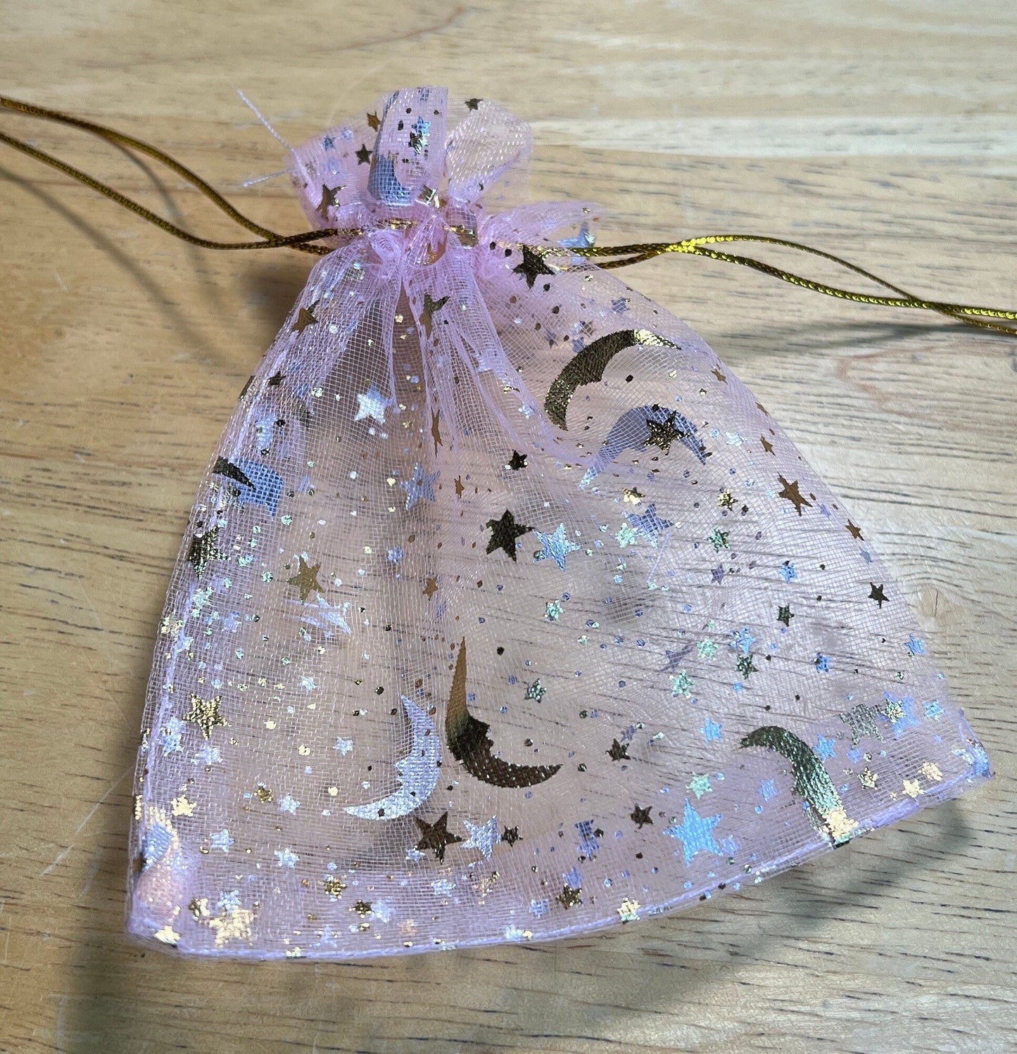 Pink Moon & Stars Organza Drawstring Bag BAG-0042 (Approx. 4”x 4 1/2”)