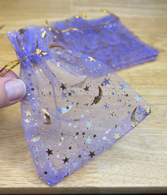 Lavender Moon & Stars Organza Drawstring Bag BAG-0038 (Approx. 3 1/2”x 4 3/4”)