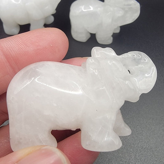 Snow Quartz Carved Elephant (Approx. 2") 0057