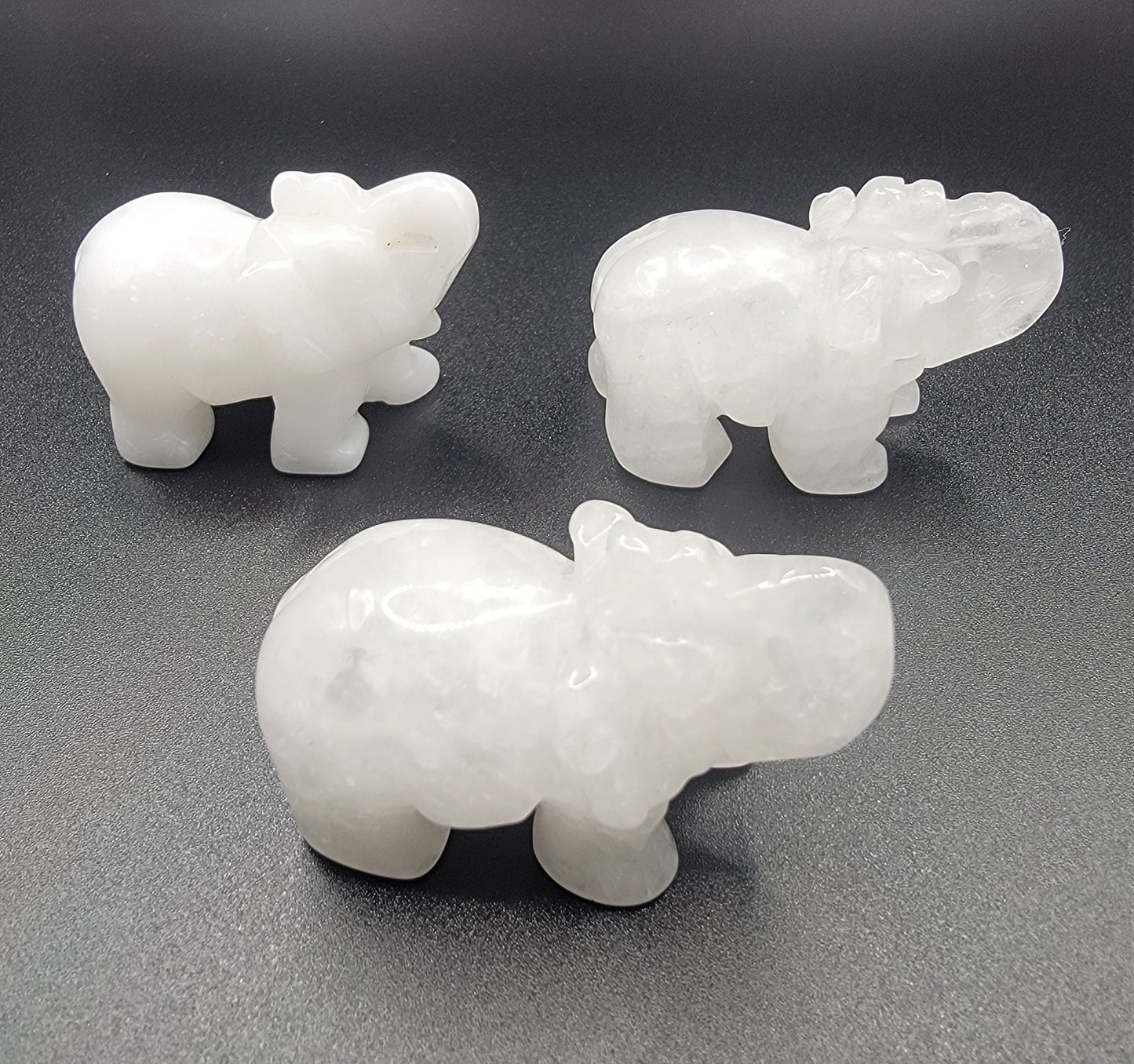 Snow Quartz Carved Elephant (Approx. 2") 0057