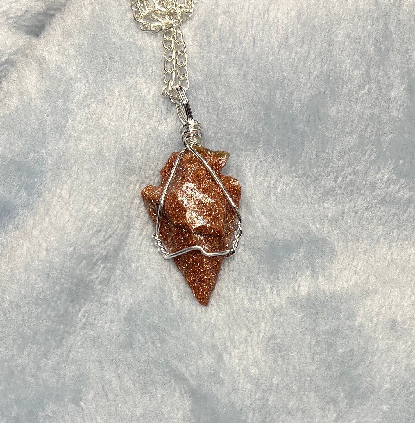 Goldstone Arrowhead Wire Wrapped Necklace NCK-2387