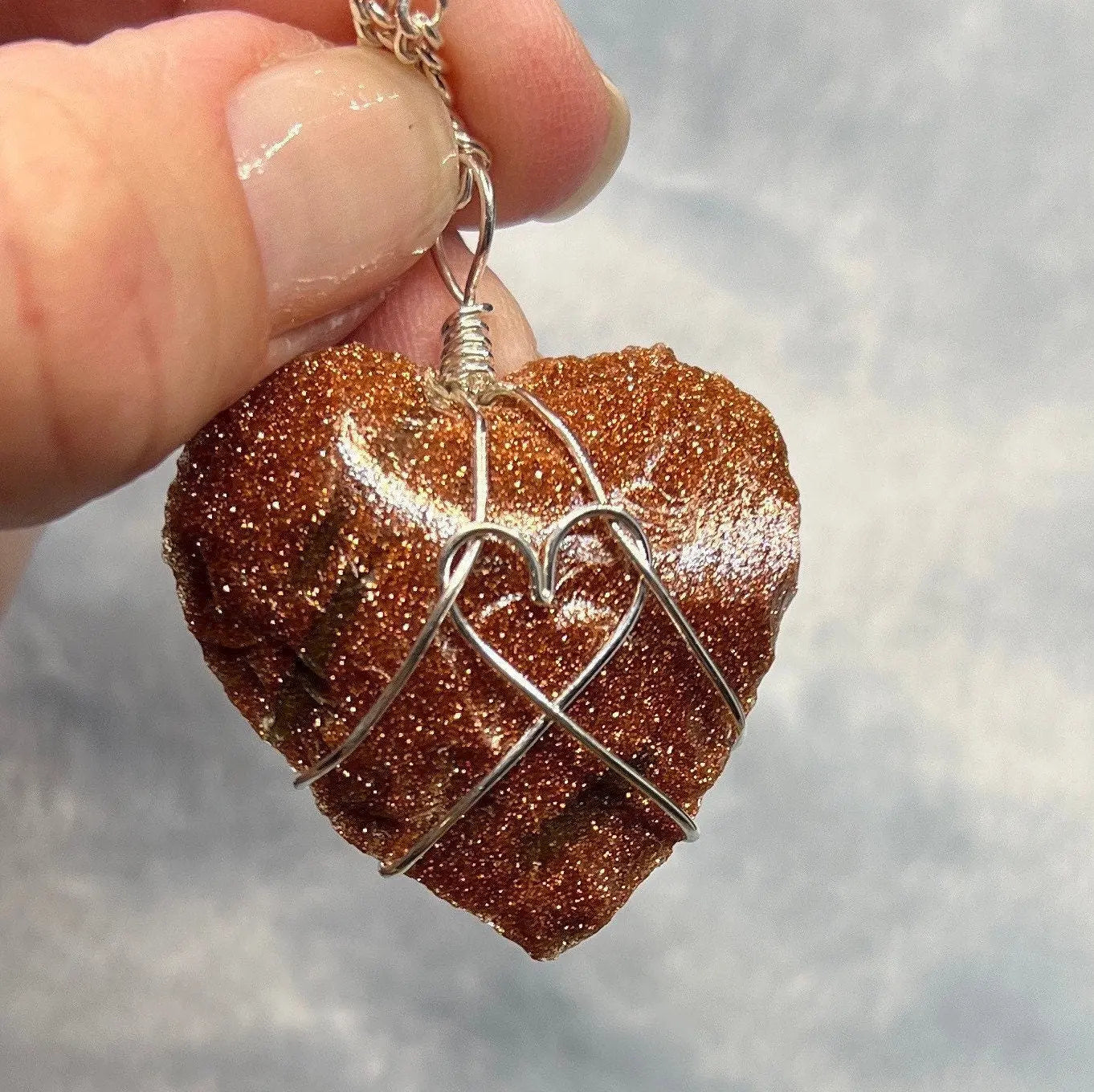 Goldstone Heart Wire Wrapped Necklace NCK-2391 Shop Wholesale Crystals