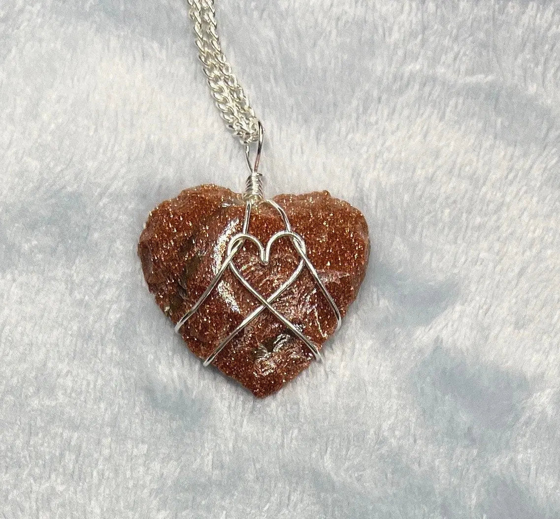 Goldstone Heart Wire Wrapped Necklace NCK-2391 Shop Wholesale Crystals