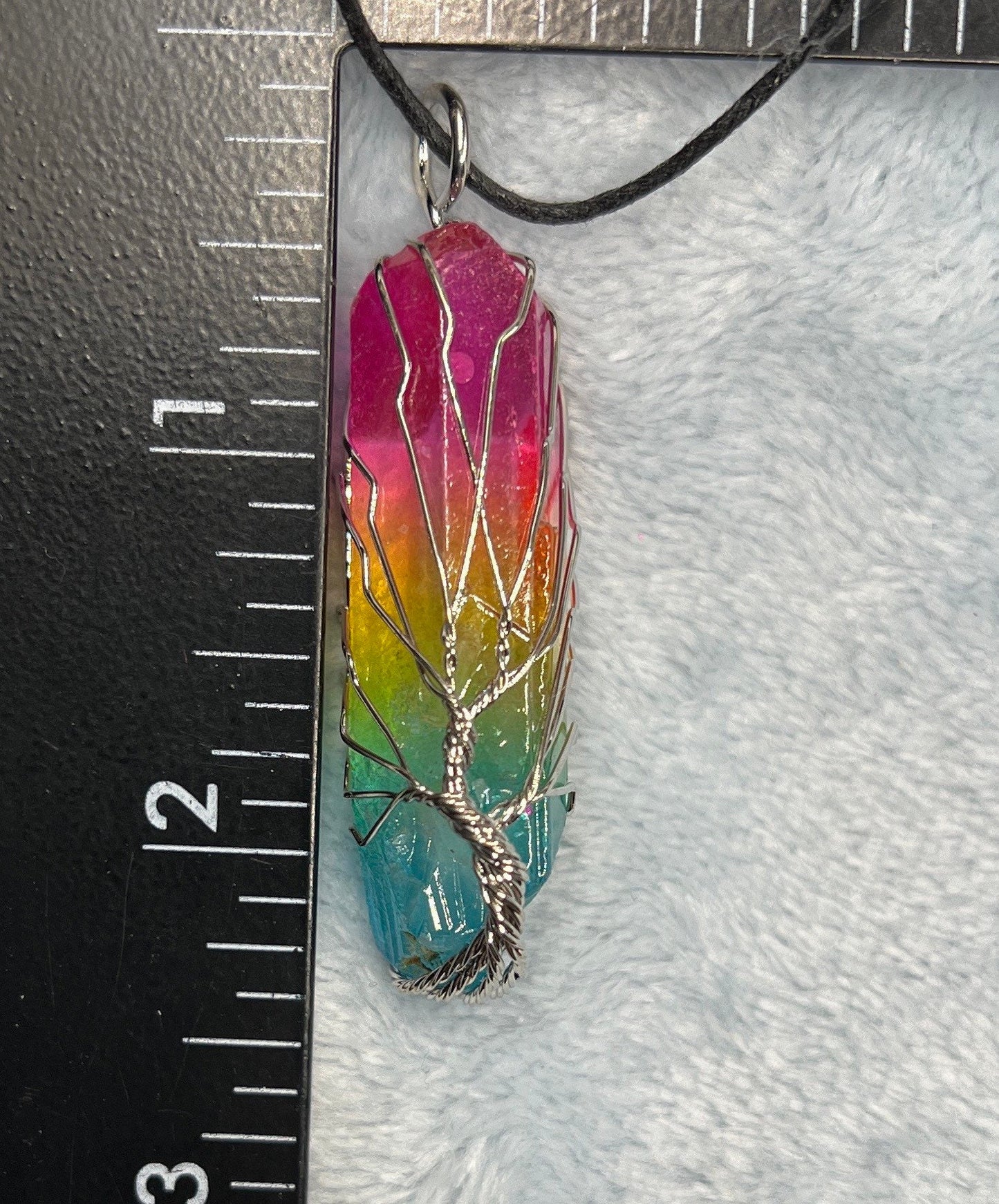 Rainbow Aura Quartz Tree Of Life Wire Wrapped Necklace NCK-2284