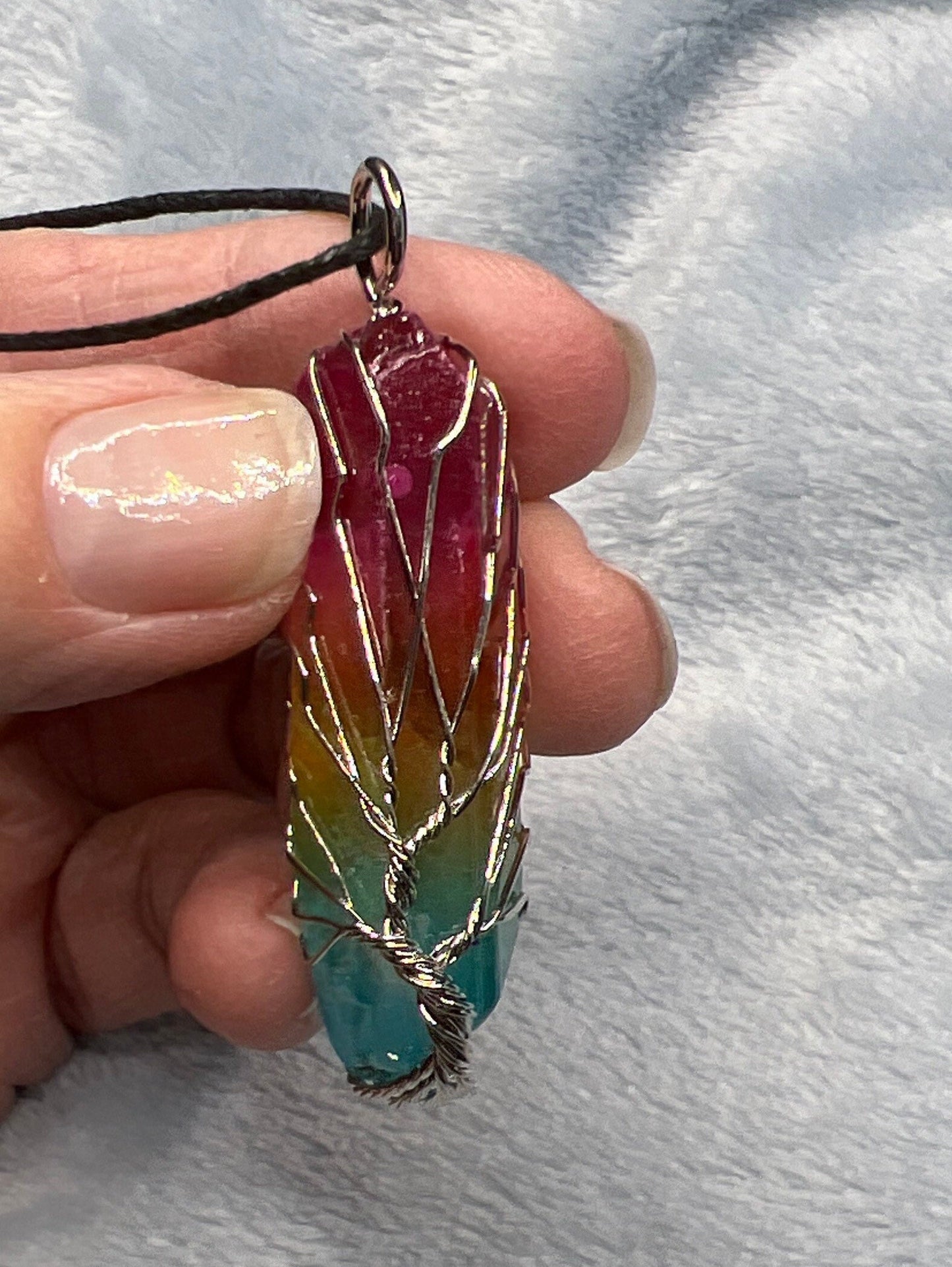 Rainbow Aura Quartz Tree Of Life Wire Wrapped Necklace NCK-2284