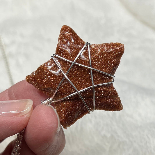 Goldstone Knapped Star Wire Wrapped Necklace NCK-2392