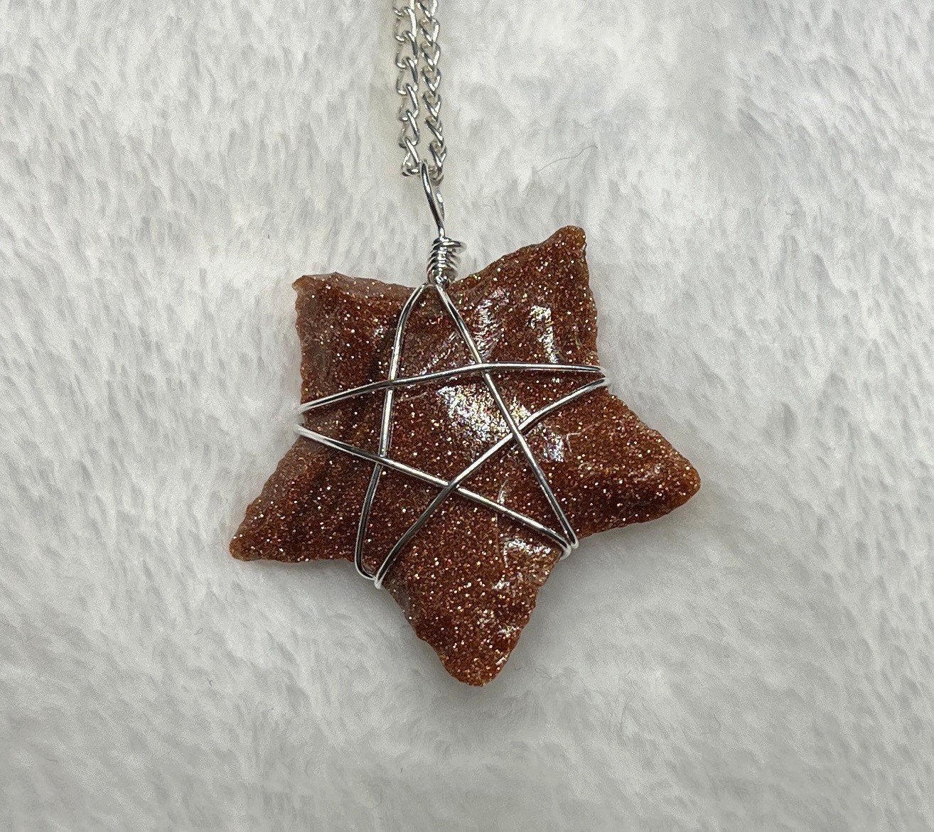 Goldstone Knapped Star Wire Wrapped Necklace NCK-2392