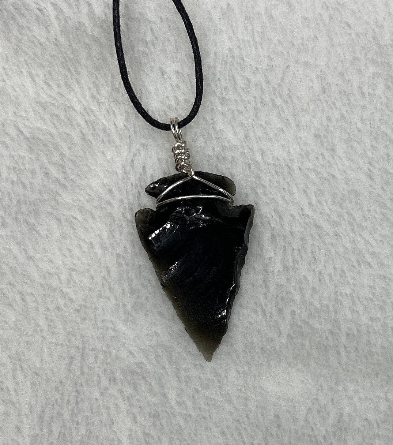 Black Obsidian Arrowhead Hand Made WIre Wrapped Necklace (Approx. 1 1/4" - 1 1/2") NCK-2394