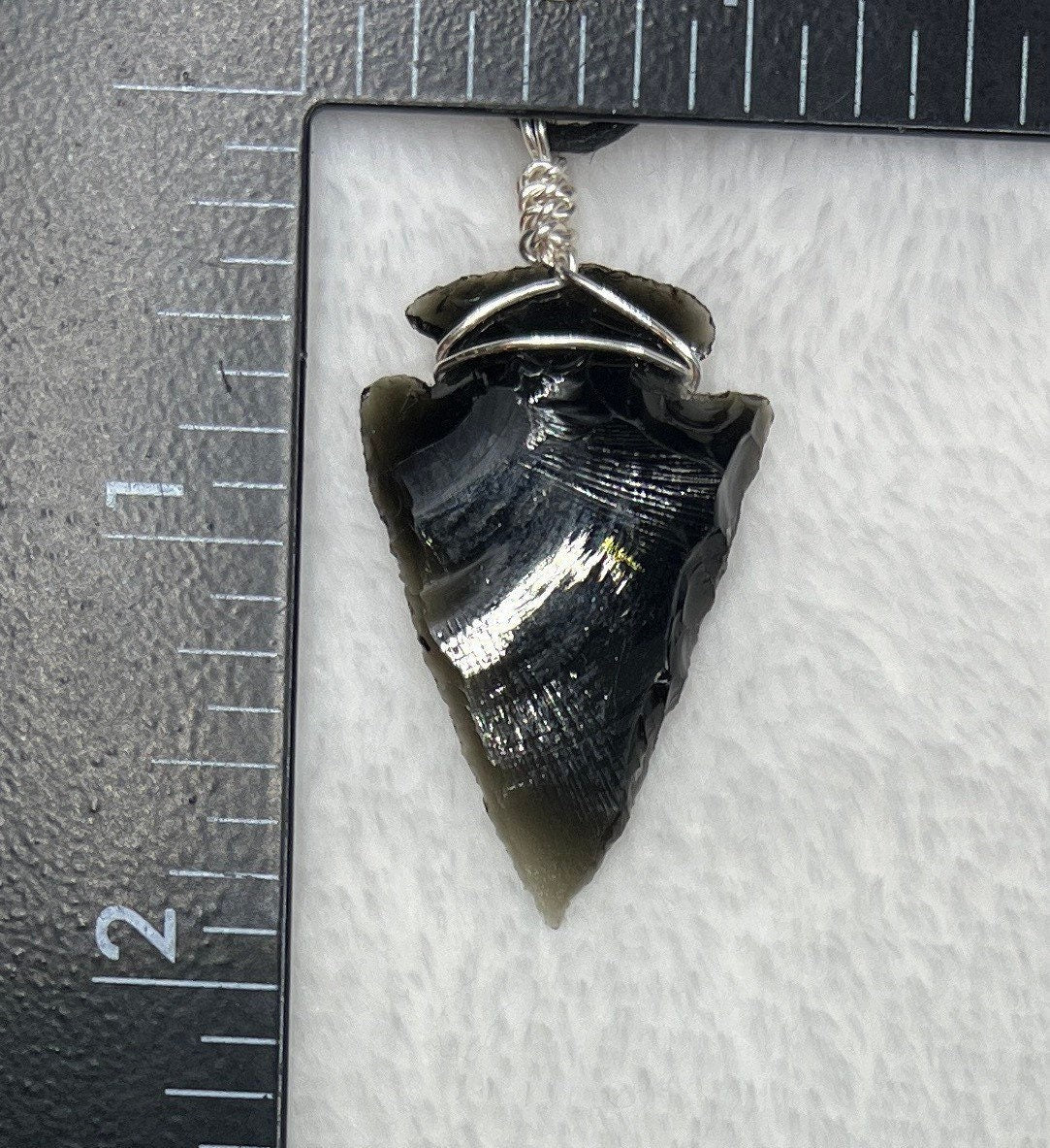 Black Obsidian Arrowhead Hand Made WIre Wrapped Necklace (Approx. 1 1/4" - 1 1/2") NCK-2394