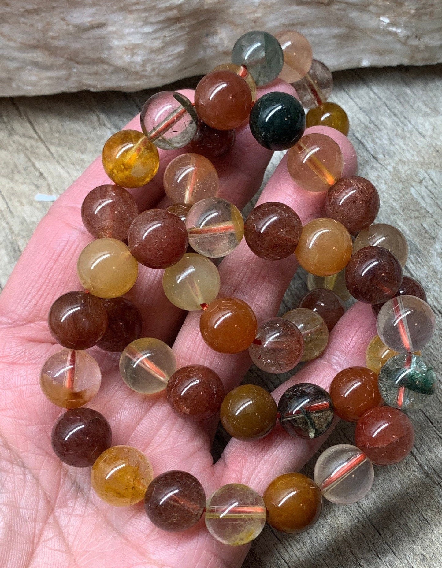 Mixed Rutile Quartz Bracelet, 10mm Beads BRC-0042