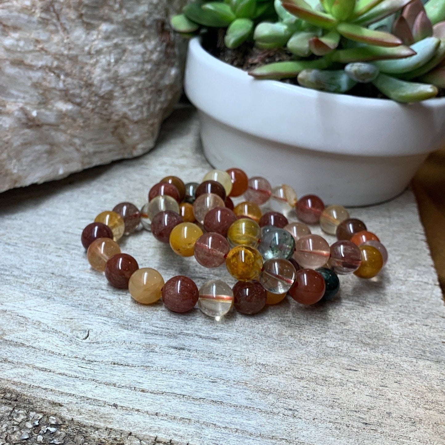 Mixed Rutile Quartz Bracelet, 10mm Beads BRC-0042