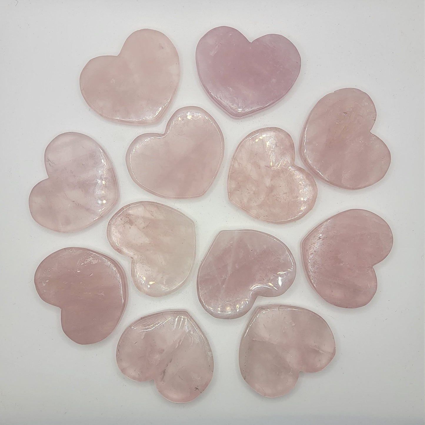 Rose Quartz Heart (Approx. 2" - 2 1/2") Heart Healing Flat Pink Stone Heart for Crafts or Crystal Grid 1435