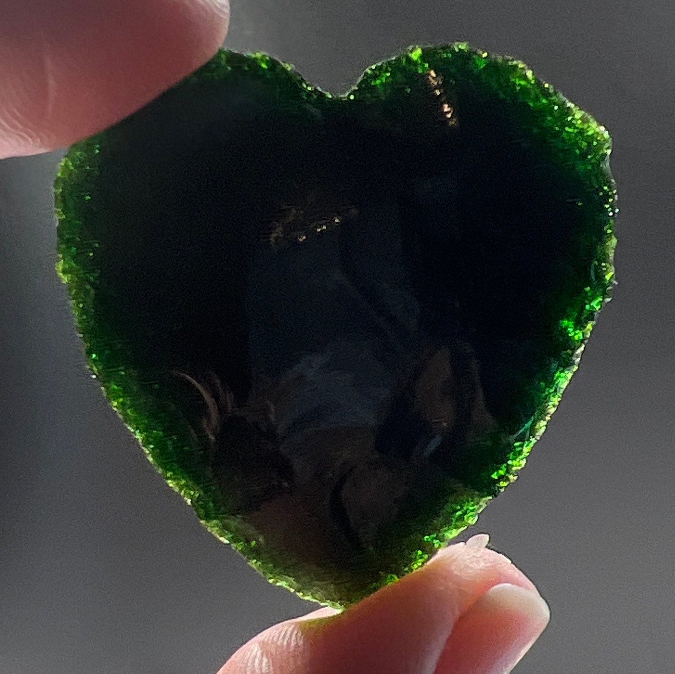 Green Goldstone Knapped Heart 1325 (Approx. 1 1/4”-1 1/2”)