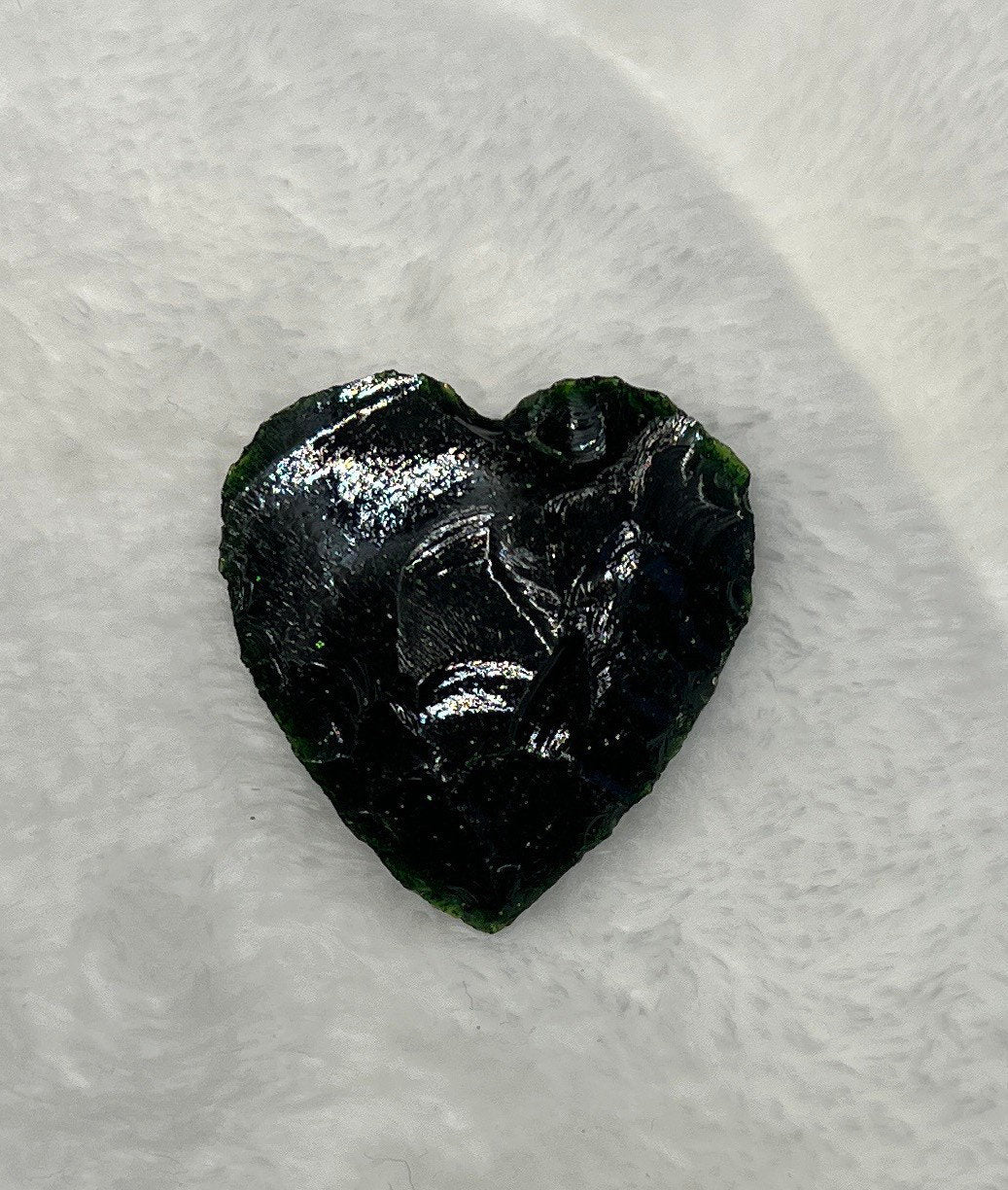 Green Goldstone Knapped Heart 1325 (Approx. 1 1/4”-1 1/2”)