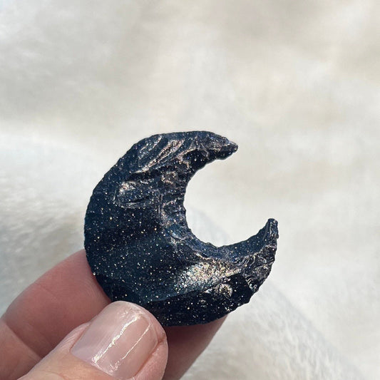 Blue Goldstone Knapped Moon (Approx. 1 1/4" - 1 1/2") 1350