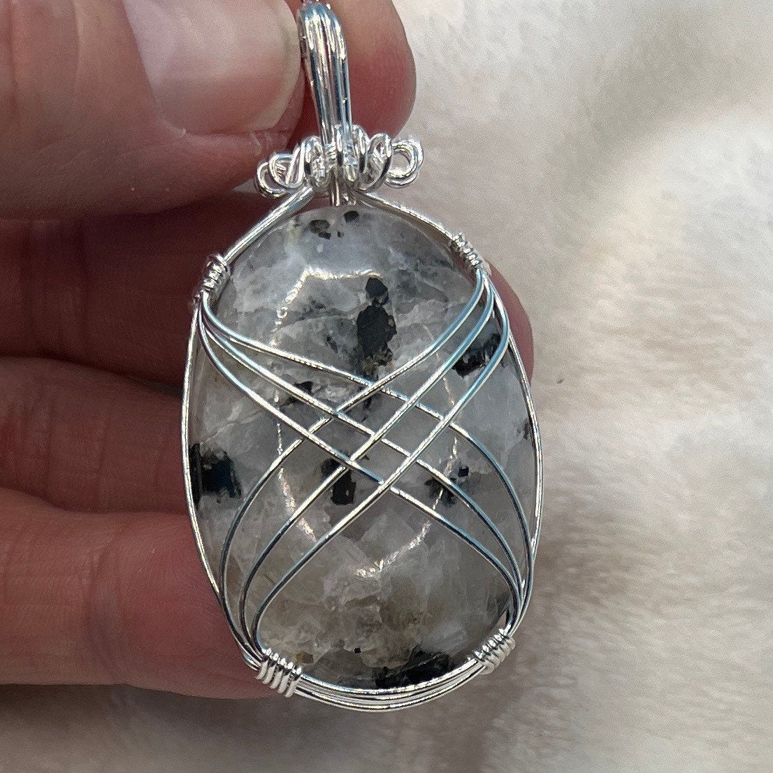 Rainbow Moonstone Wire Wrapped Necklace NCK-2383