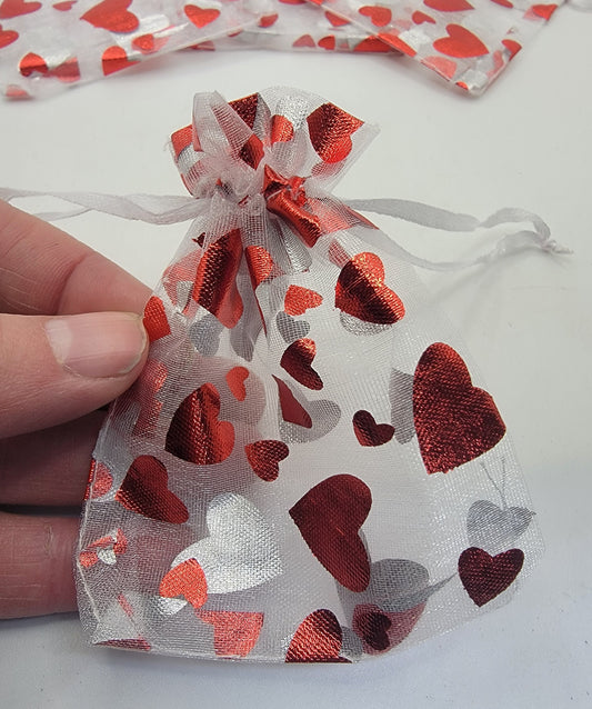 Heart Organza Drawstring Bag, Valentine's Day BAG-0048 (Approx. 3”x 4”)