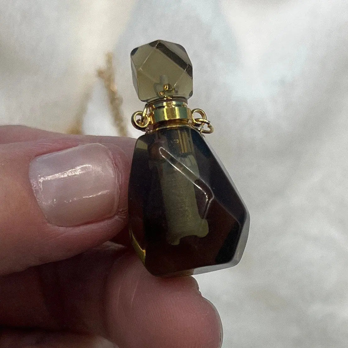 Smoky Quartz Faceted Bottle Necklace with screw on cap. NCK-2652 Shop Wholesale Crystals