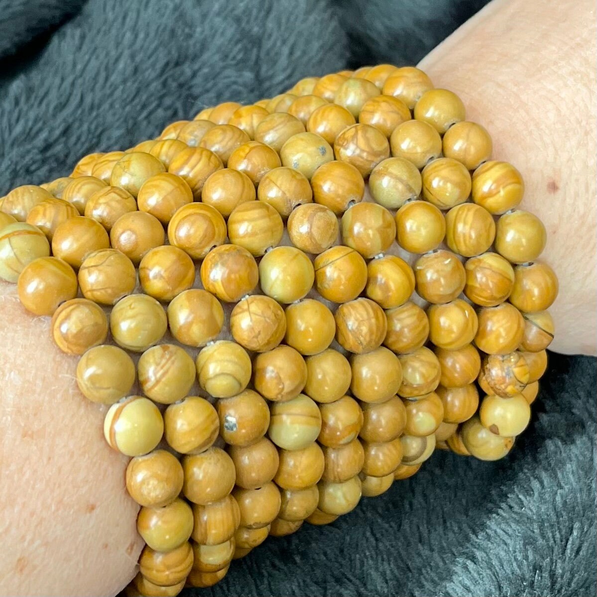 Wood Lace Stone Bracelet, (8mm beads) BRC-0185