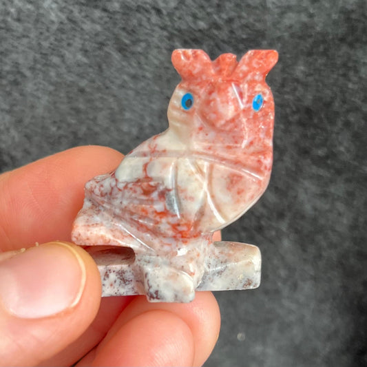 Owl on Branch Carved Soapstone Animal (Approx 1 5/8”) 0766